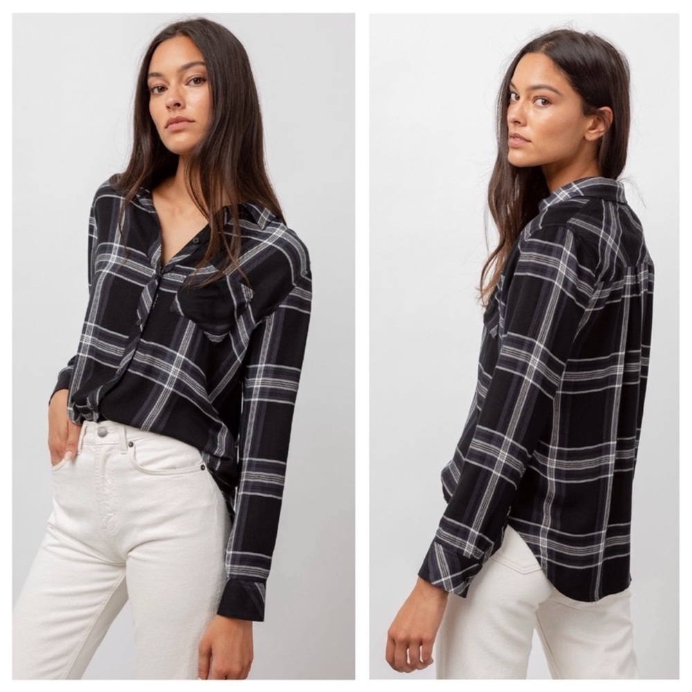 Rails Hunter Button Down Plaid Shirt Black/Sky/Ivory Size Small